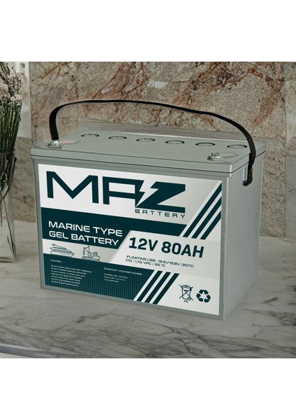 Maz Akü 12 Volt 80 Amper (Ah) Marine Jel VRLA Akü (Yeni Üretim)