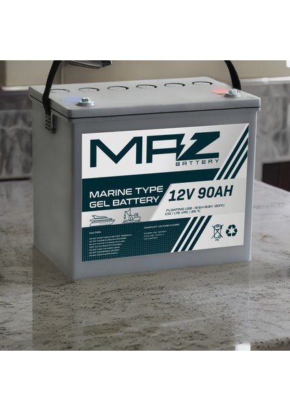 Maz Akü 12 Volt 90 Amper (Ah) Marine Jel VRLA Akü (Yeni Üretim)