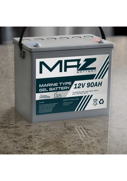 Maz Akü 12 Volt 90 Amper (Ah) Marine Jel VRLA Akü (Yeni Üretim)