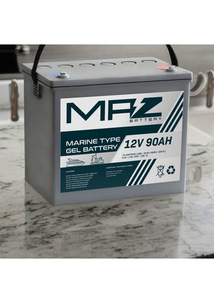 Maz Akü 12 Volt 90 Amper (Ah) Marine Jel VRLA Akü (Yeni Üretim)