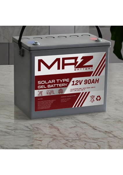 Maz Akü 12 Volt 90 Amper (Ah) Solar Jel VRLA Akü (Yeni Üretim)