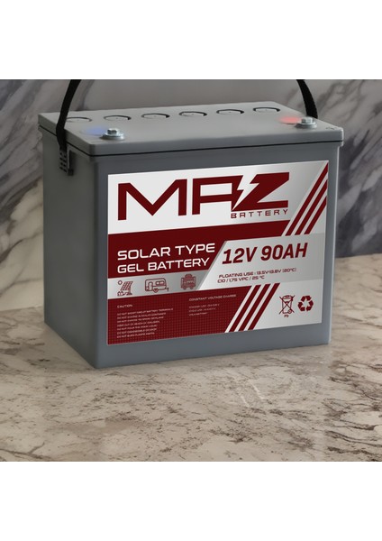 Maz Akü 12 Volt 90 Amper (Ah) Solar Jel VRLA Akü (Yeni Üretim)