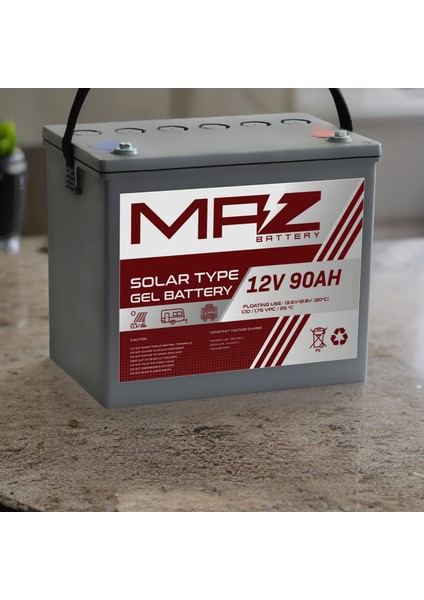 Maz Akü 12 Volt 90 Amper (Ah) Solar Jel VRLA Akü (Yeni Üretim)