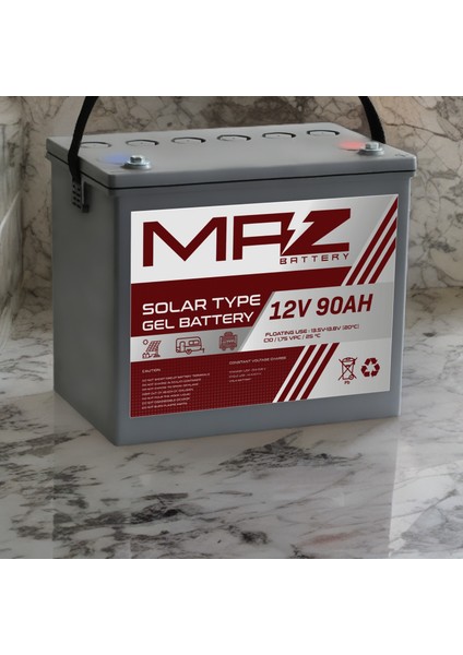 Maz Akü 12 Volt 90 Amper (Ah) Solar Jel VRLA Akü (Yeni Üretim)