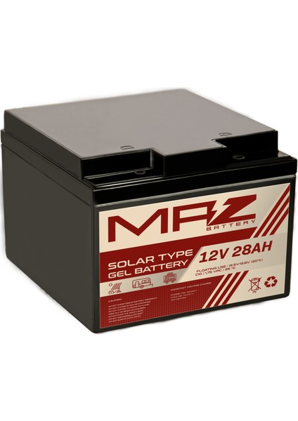 12 Volt 28 Amper (Ah) Solar Jel VRLA Akü (Yeni Üretim)