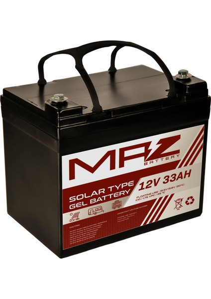 12 Volt 33 Amper (Ah) Solar Jel VRLA Akü (Yeni Üretim)