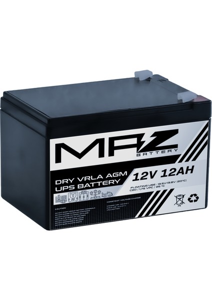 Maz Akü 12 Volt 12 Amper (Ah) Kuru Agm Vrla Akü (Yeni Üretim)