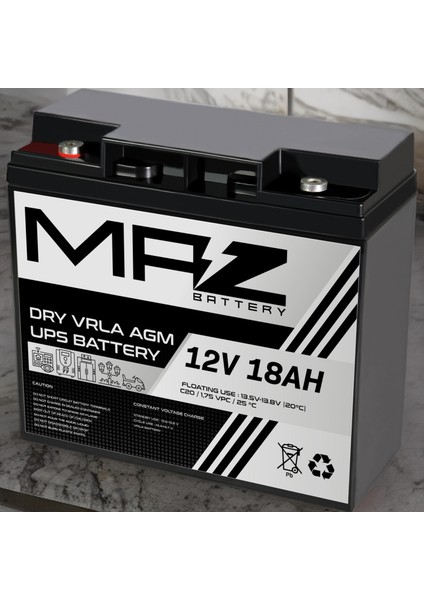 Maz Akü 12 Volt 18 Amper (Ah) Kuru Agm Vrla Akü (Yeni Üretim)