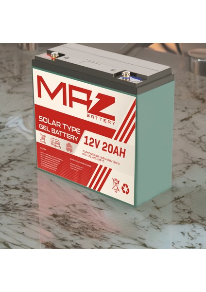 Maz Akü 12 Volt 20 Amper (Ah) Solar Jel VRLA Akü (Yeni Üretim)