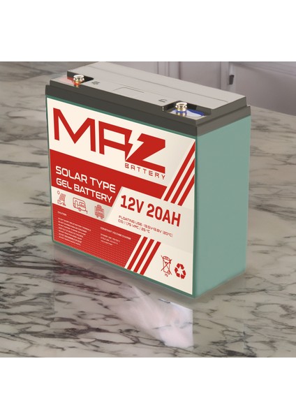 Maz Akü 12 Volt 20 Amper (Ah) Solar Jel VRLA Akü (Yeni Üretim)