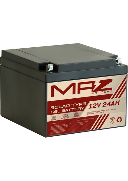 Maz Akü 12 Volt 24 Amper (Ah) Solar Jel VRLA Akü (Yeni Üretim)