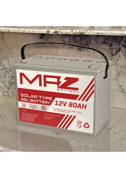 12 Volt 80 Amper (Ah) Solar Jel VRLA Akü (Yeni Üretim)