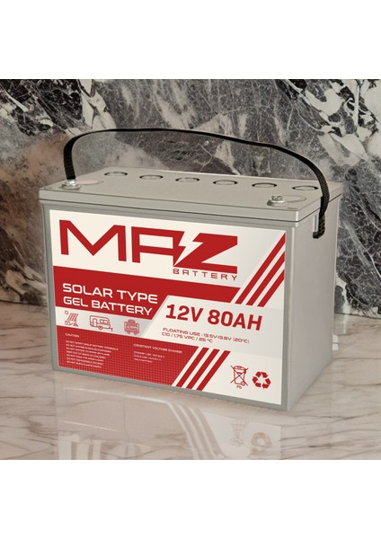 12 Volt 80 Amper (Ah) Solar Jel VRLA Akü (Yeni Üretim)