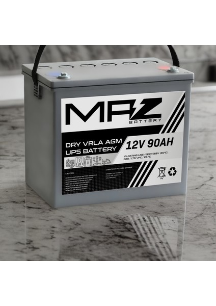 Maz Akü 12 Volt 90 Amper (Ah) Kuru Agm Vrla Akü (Yeni Üretim)