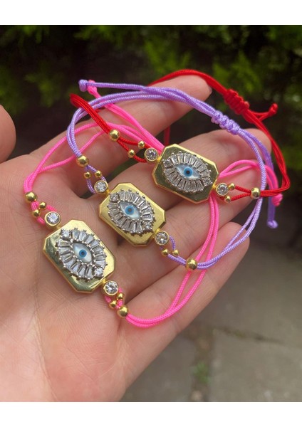 Kadın Gümüş Kırmızı İpli Baget Göz Bileklik fiyatları