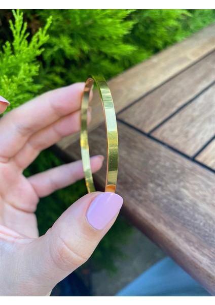 Kadın 925 Ayar Gümüş Gold Düz Bilezik