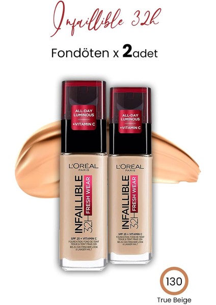 Loreal Paris Infaillible 32H Fresh Wear Fondöten 130 True Beige x 2 Adet