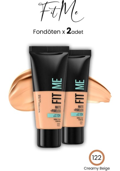 Maybelline Fit Me Matte+Poreless Fondöten 30 ml Creamy Beige 122 x 2 Adet