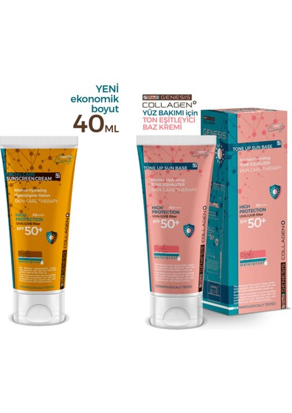 Piar Genesis Collagen Suncream SPF50 Renkli Kapatıcı Yüz Güneş Kremi 40 ml +Tone-Up 40 ml