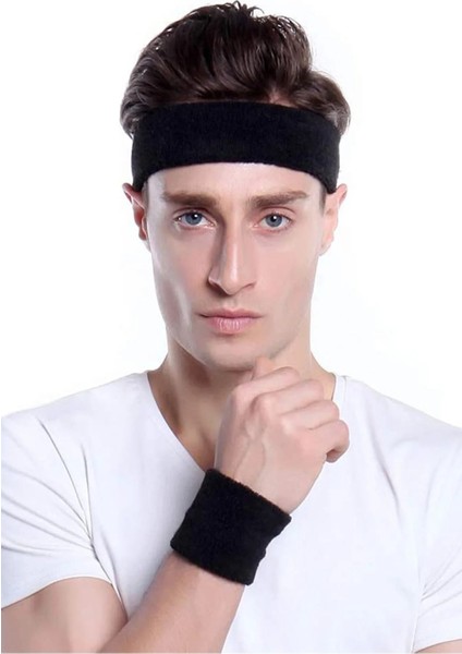 2'li Tenisçi Seti Ter Tutucu Havlu Kafa Bandı Sporcu Saç Bandı + 2 Adet (Çift) Havlu Bileklik fırsatları