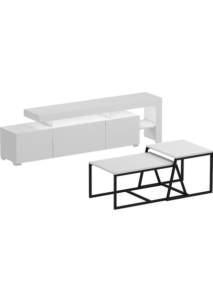İnarch Dizayn Beliz Tv Ünitesi Minimal 2'li Orta Sehpa Takımı Beyaz