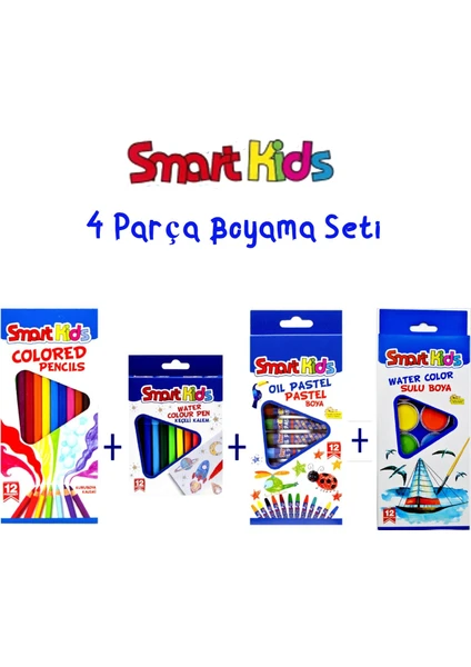 Smart Kids Pastel Boya 12'li+Kuru Boya Kalemi 12'li+Keçeli Boya Kalemi 12'li +Sulu Boya 12'li