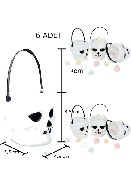 Plastik Halloween Kuru Kafa Figürlü Şeker Toplama Kovası 6 Adet