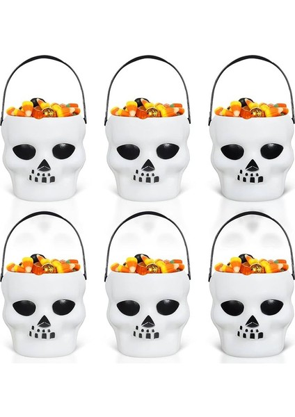 Plastik Halloween Kuru Kafa Figürlü Şeker Toplama Kovası 6 Adet fiyatları