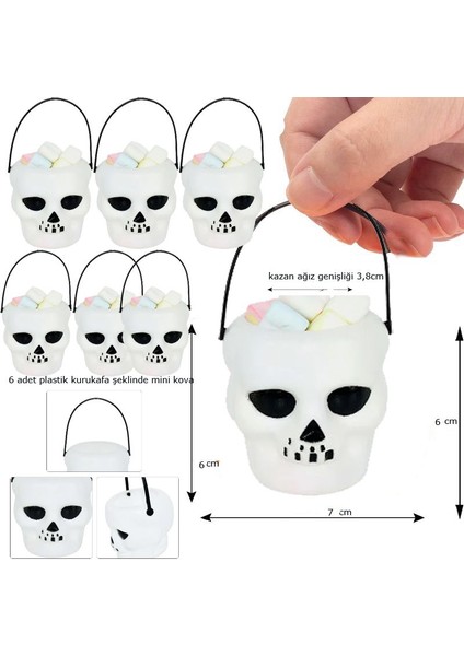 Halloween Kurukafa Şeklinde Plastik Şeker Toplama Kovası Mini 6 Adet