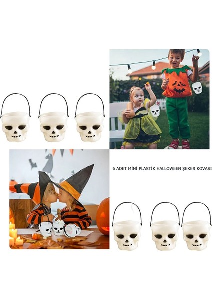 Halloween Kurukafa Şeklinde Plastik Şeker Toplama Kovası Mini 6 Adet fiyatları