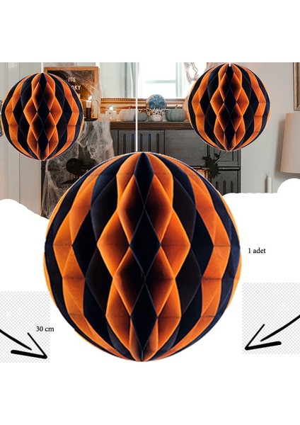 Turuncu Siyah Renk 1 Adet Petek Dekor Asma Süs 30 cm Hallow