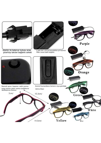 105 cm Kablo Kumandalı Neon Çepeçevre LED Işıklı Parti Gözlüğü Yeşil Renk 1 Adet Hawaretrohallow fiyatları