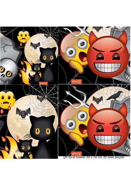 Halloween Temalı Emoji Korku Partisi Çift Taraf Baskılı Kağıt Peçete 20 Adet