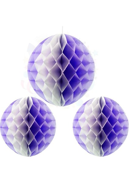 Mor Beyaz Renk 3 Adet Petek Dekor Asma Süs 30 cm Hallow