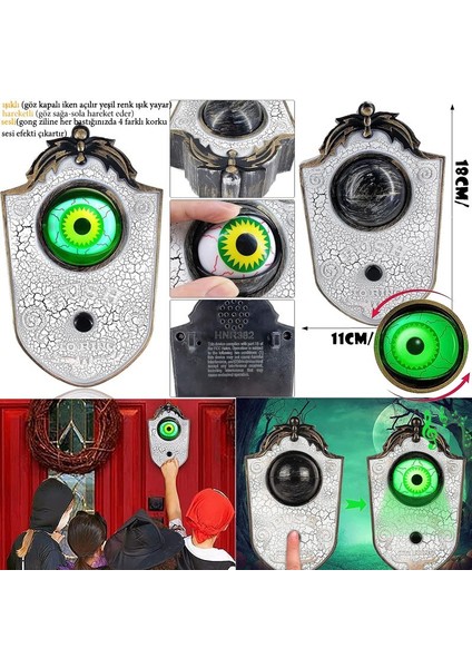 Halloween Temalı Beyaz Renk Tek Göz Göz Küresi Şeklinde Sesli Işıklı Hareketli Ev Zili
