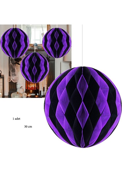 Mor Siyah Renk 1 Adet Petek Dekor Asma Süs 30 cm Hallow