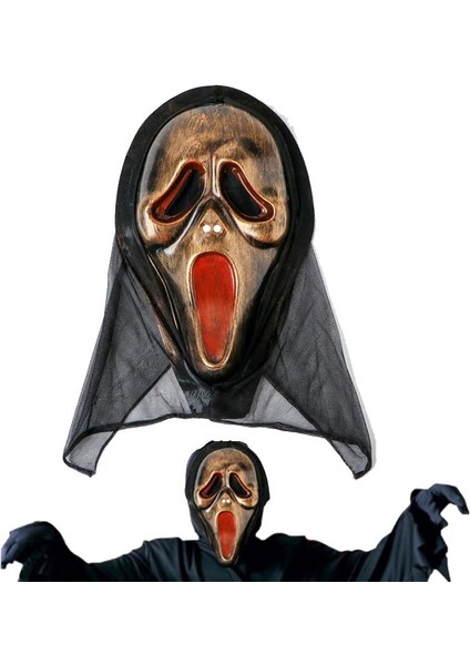 Ghost Scream Mask Kapüşonlu Plastik Çığlık Hayalet Maskesi Eskitme Altın Renk