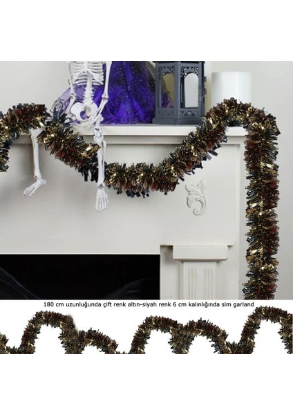 Altın Siyah Çift Renk 6 cm Halloween Parti Sim Garland Süs 180 cm 1 Adet