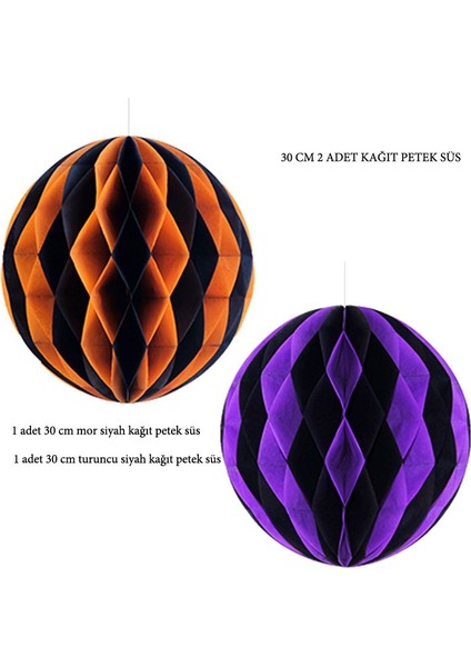 Mor Siyah Turuncu Siyah Renk 2 Adet Petek Dekor Asma Süs 30 cm Hallow