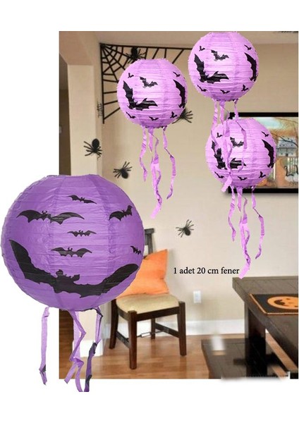 Halloween 20 cm Yarasa Desenli Kağıt Fener Asma Süs Mor Renk 1 Adet