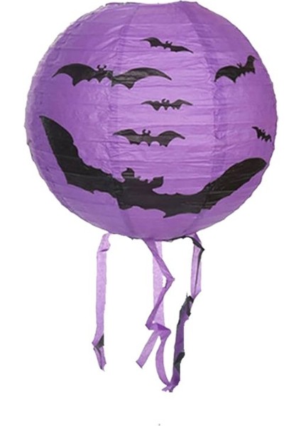 Halloween 20 cm Yarasa Desenli Kağıt Fener Asma Süs Mor Renk 1 Adet fiyatları