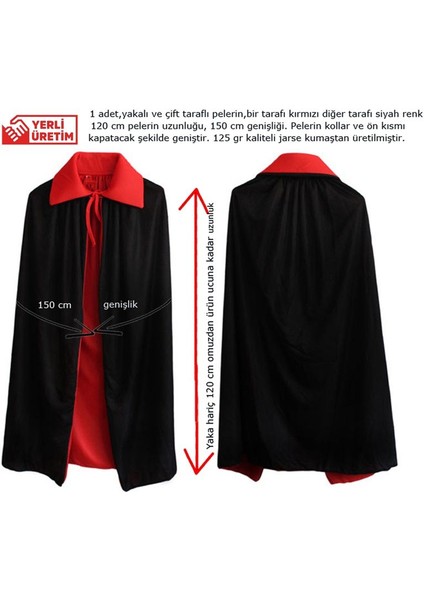 Kırmızı Siyah Renk 120 cm Çift Taraflı Halloween Cadılar Bayramı Pelerini Yetişkin fiyatları