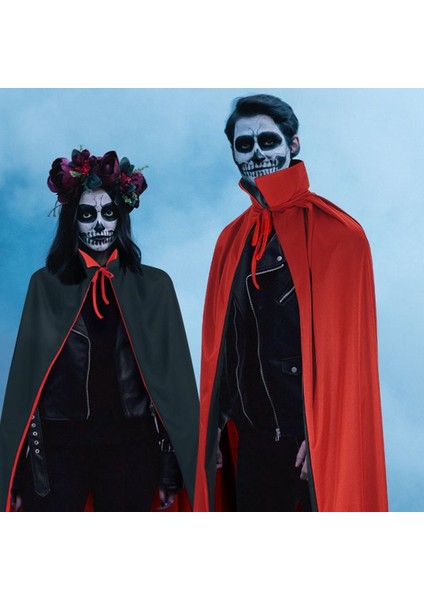 Kırmızı Siyah Renk 120 cm Çift Taraflı Halloween Cadılar Bayramı Pelerini Yetişkin modelleri