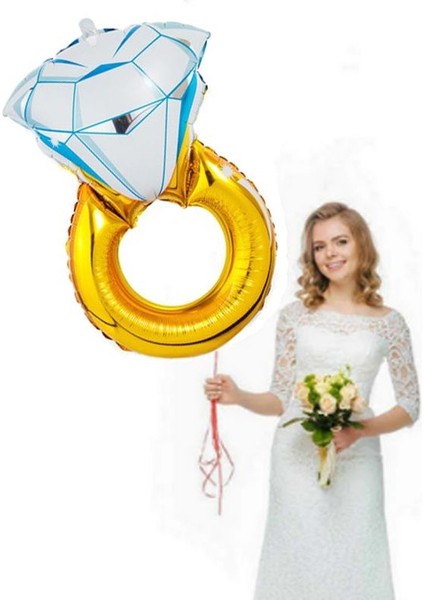 Altın Renk Tektaş Yüzük Şeklinde Folyo Balon 84X54 cm 1 Adet Bride