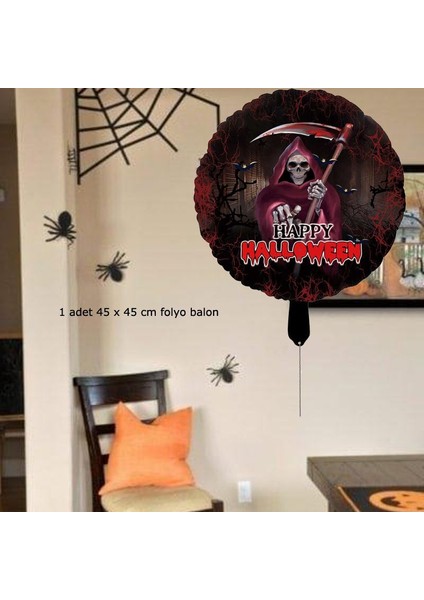 Happy Halloween Yazılı Oraklı Azrail Temalı 45X45 cm Folyo Balon 1 Adet