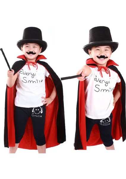 Kırmızı Siyah Renk 90 cm Çift Taraflı Sihirbaz Pelerini 6-10 Yaş Arası Çocuk Hallow fırsatları
