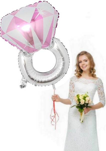 Gümüş Renk Tektaş Yüzük Şeklinde Folyo Balon 84X54 cm 1 Adet Bride