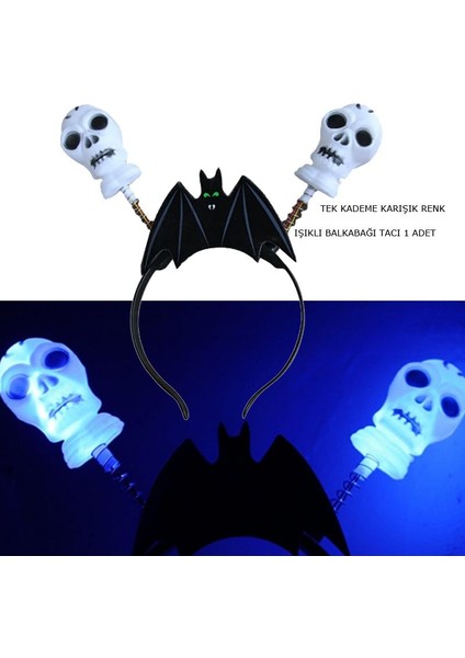 Halloween Plastik Işıklı Kurukafa Tacı Yetişkin Çocuk Uyumlu Beyaz Renk 1 Adet
