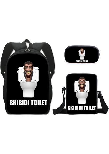 Skibidi Tuvalet Tuvalet Baskı Ilkokul Öğrencileri Üç Parçalı Okul Çantası Büyük Kapasiteli Polyester Sırt Çantası (Yurt Dışından)
