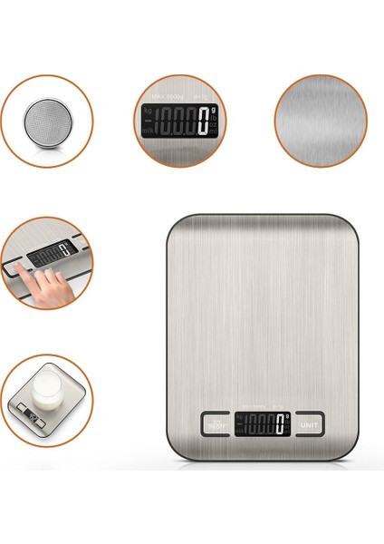 Mutfak Tartısı Hassas Ölçüm 5 kg Hazneli Pratik Kolay Taşınabilir Tartı Çeyizlik Mutfak Terazisi LCD Ekran Tartı